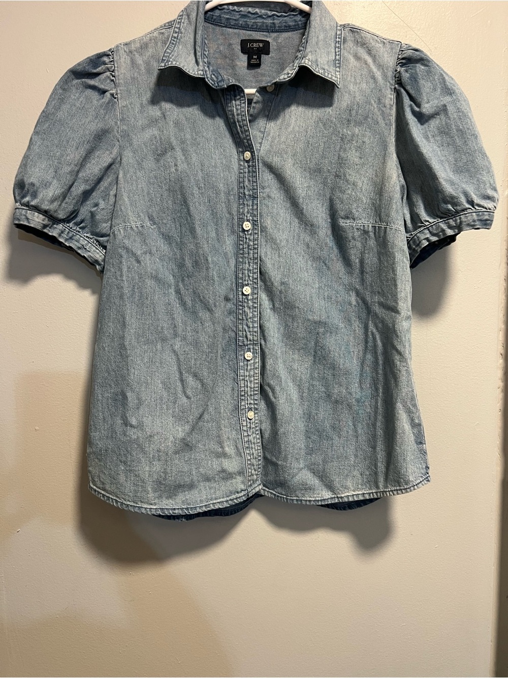 J. Crew Light Blue Denim Button-Front Puff Sleeve Shirt size M - Picture 2 of 9